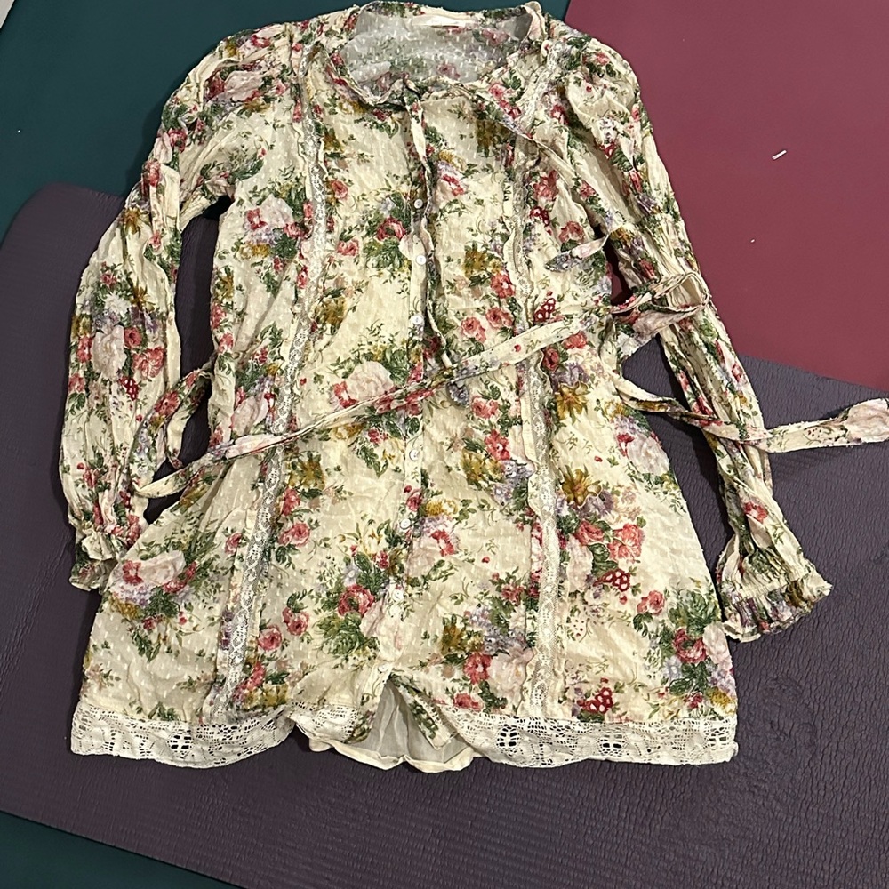 LoveShackFancy Floral Cream and Pink Garden Tunic Dress
